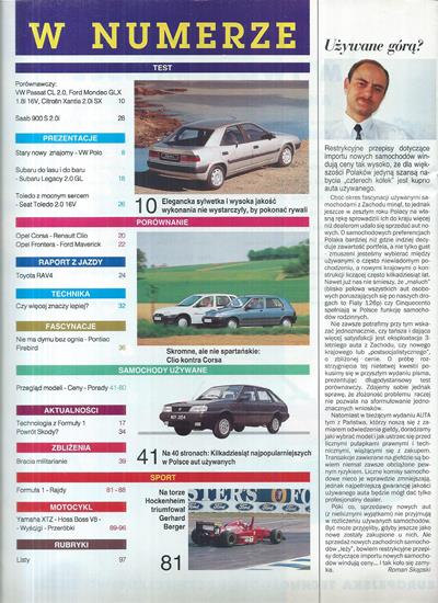 Auto International numer 9/1994 spis treści